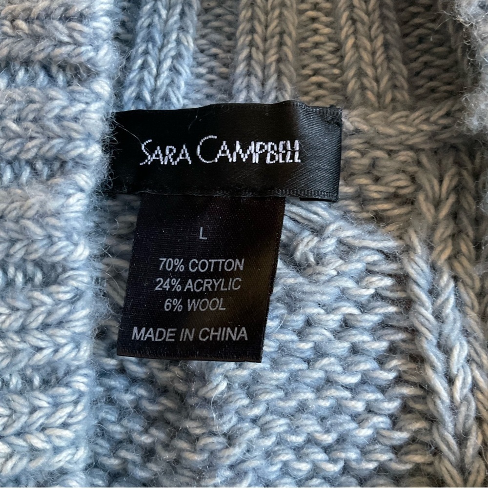 Sarah Campbell Chunky Cable Knit Sweater Blue Cotton Blend Cozy Pullover L - Picture 3 of 16